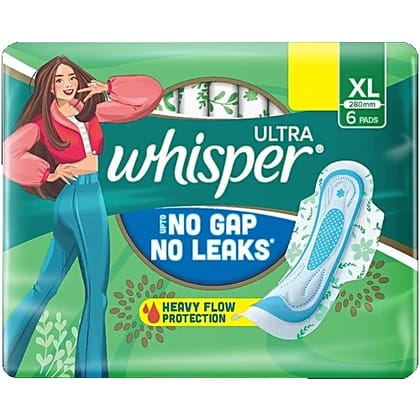 Whisper Ultra Sanitary Pads - For Heavy Flow, XL, 6 pcs