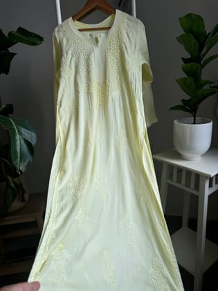 Premium Modal Chikankari Cotton Kurti - Lemon Yellow-Lemon Yellow / cotton / L