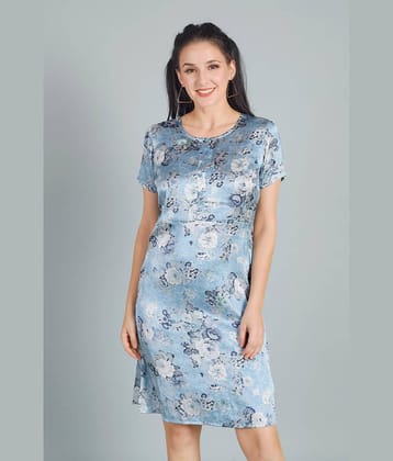 Mantra Fashion Women's Blue Floral Satin Knee Length A-line Dress ( Pack of 1 )