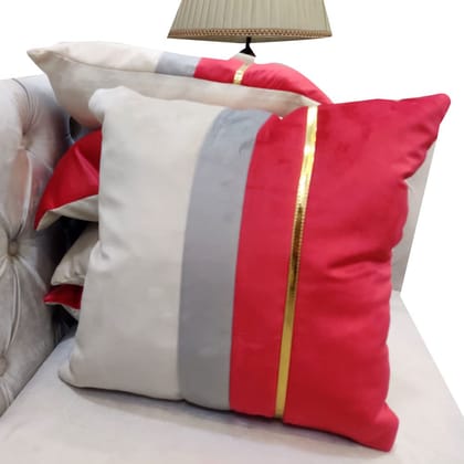 GOODVIBES Pink Beige Gold Leather Striped Patchwork Velvet Cushion Case Luxury Modern Throw Pillow Cover Decorative Pillow for Couch Living Room Bedroom Car| 16X16 Inches | 40cm * 40 cm I Set of 5|