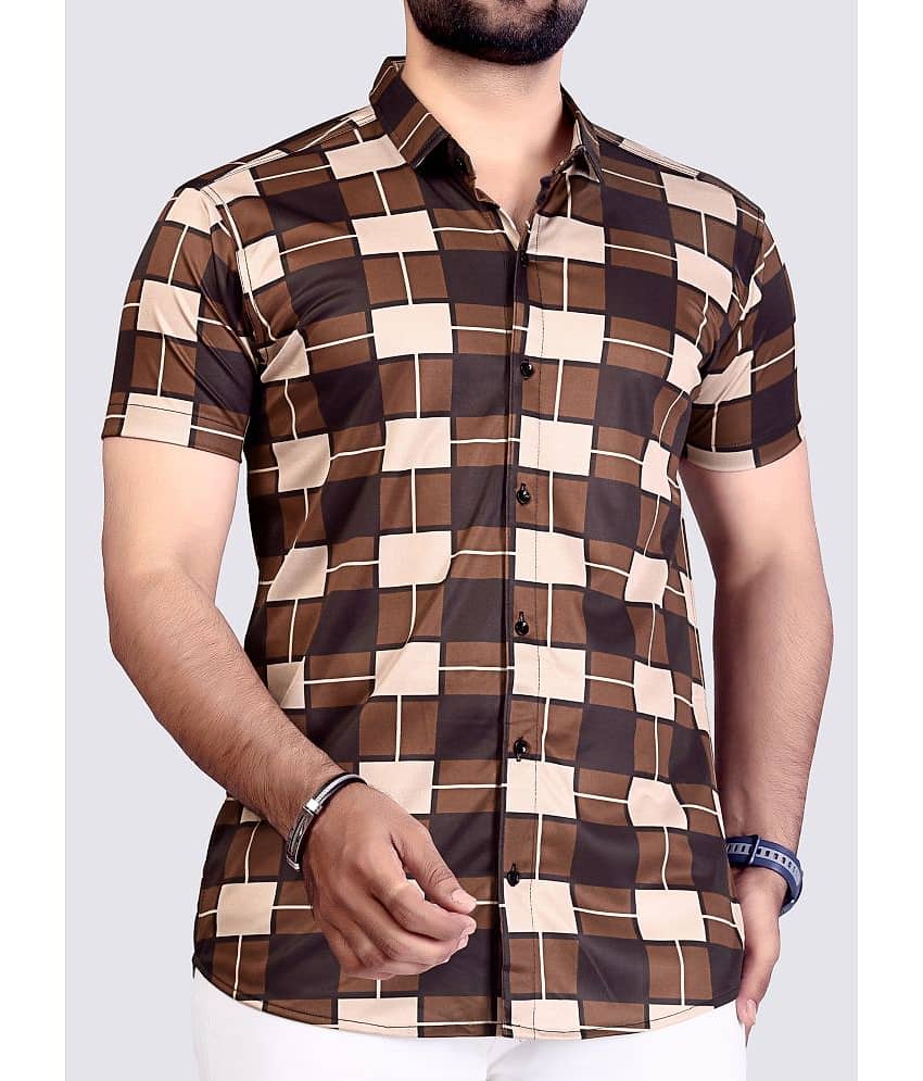 STI Cotton Blend Regular Fit Checks Half Sleeves Men's Casual Shirt - Brown ( Pack of 1 )