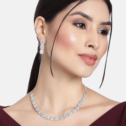Silver-Plated American Diamond Studded Jewellery Set