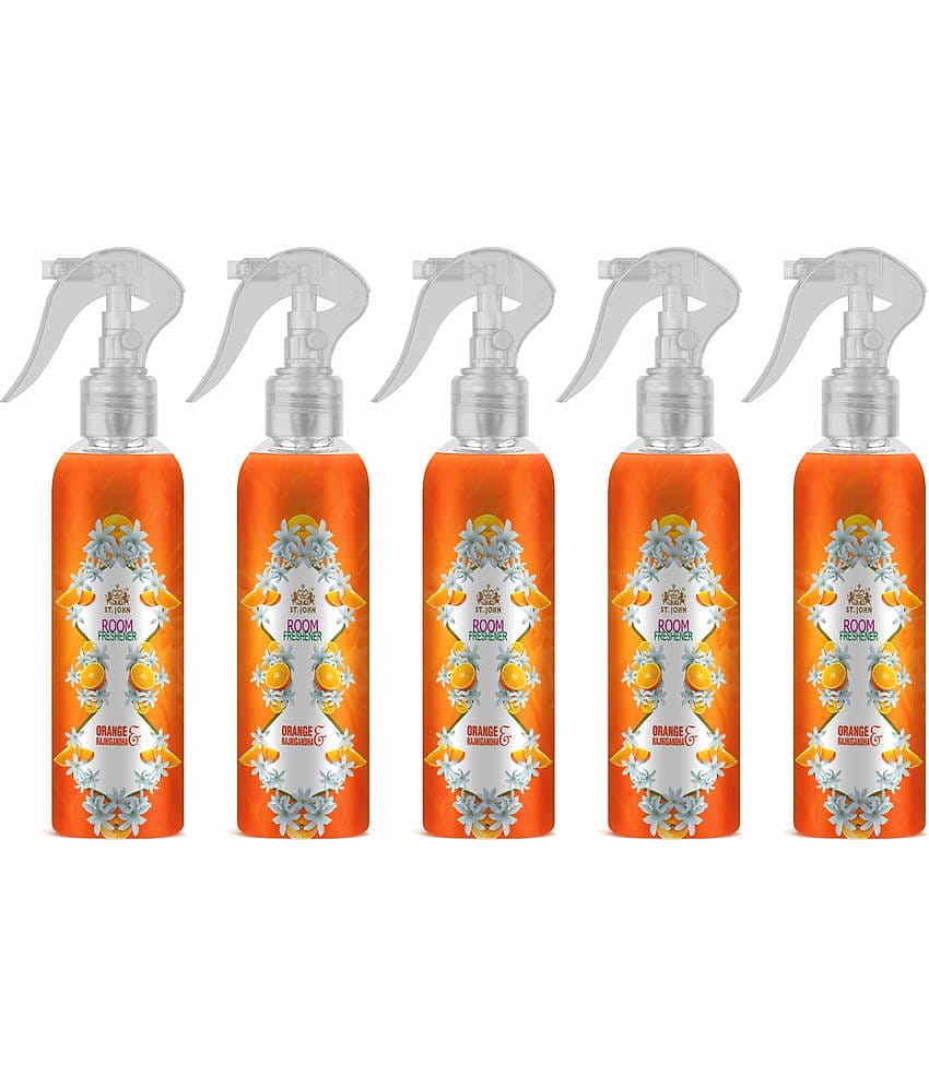 ST.JOHN Orange Rajnigandha Room Freshener For Home & Office 250ml Each (1250ml) - Pack of 5