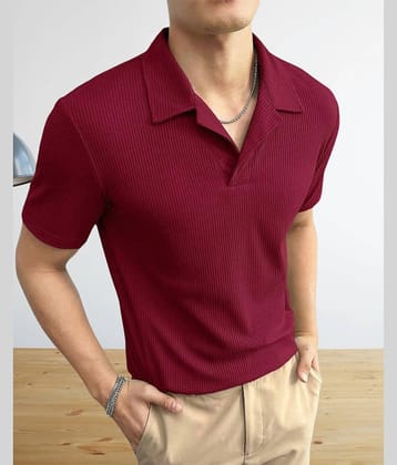 TAZO Pack of 1 Cotton Blend Regular Fit Striped Half Sleeves Men's Polo T Shirt ( Maroon )