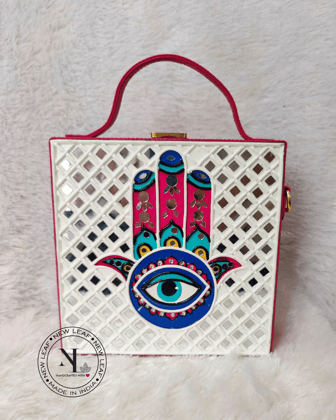 Hamsa Square Lippan Art Handcrafted Box Bag