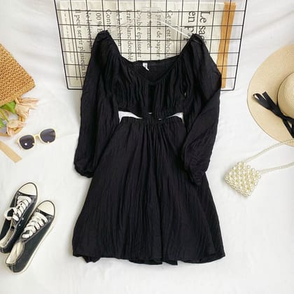 Krystal Full Sleeve Dress-Black / XS