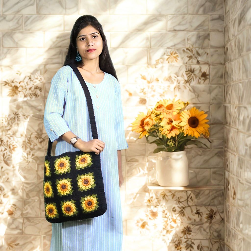 Crochet Sunflower tote bag 1 piece Each [37X80cm]