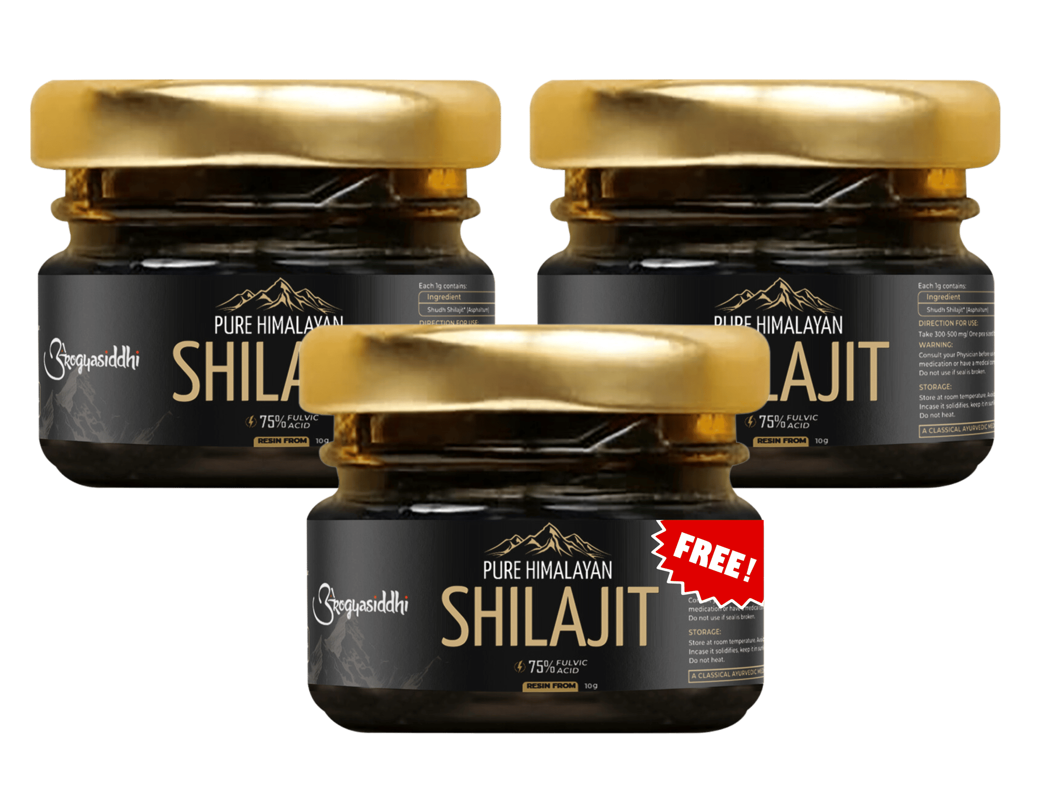AROGYASIDDHI Pure & Original Himalayan Shilajit/Shilajeet Resin Buy 2 10g & Get 1 10g Free | Lab Tested | 75% Fulvic Acid