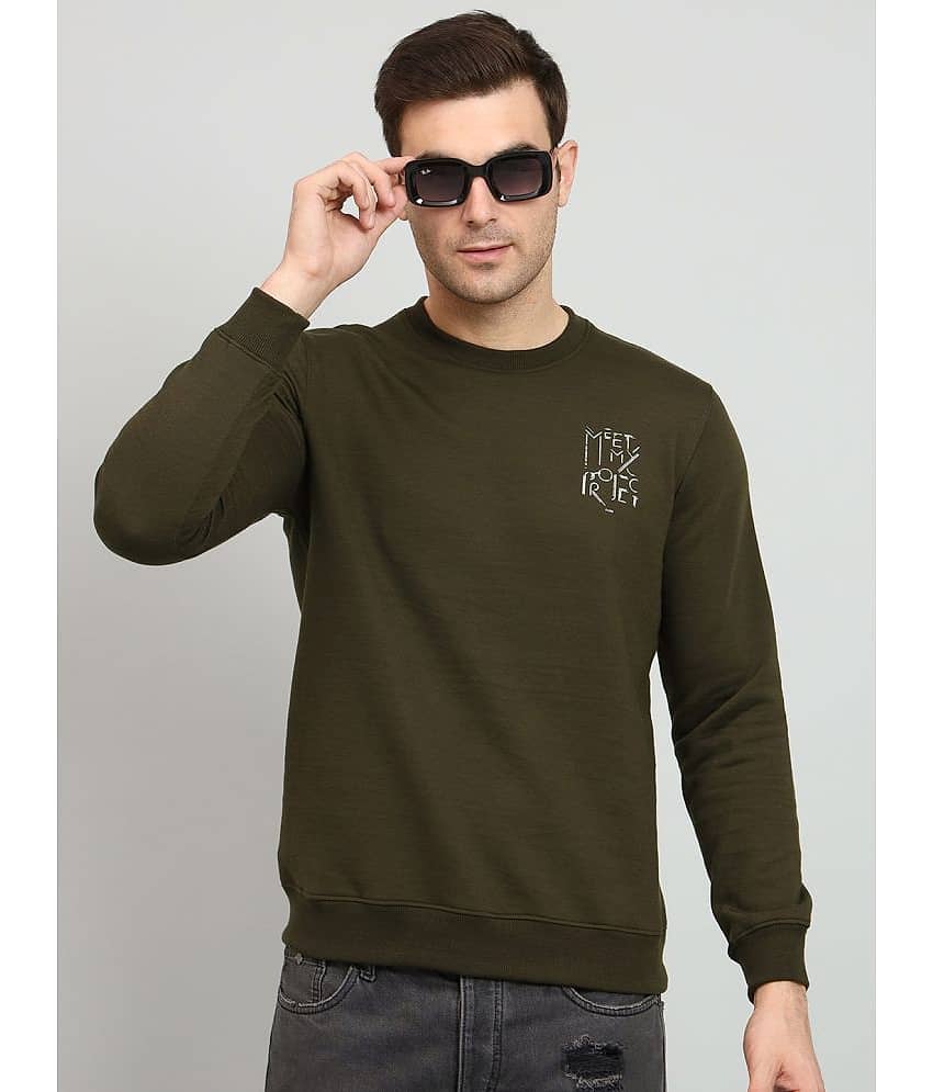 OGEN Cotton Blend Round Neck Men's Sweatshirt - Olive ( Pack of 1 )