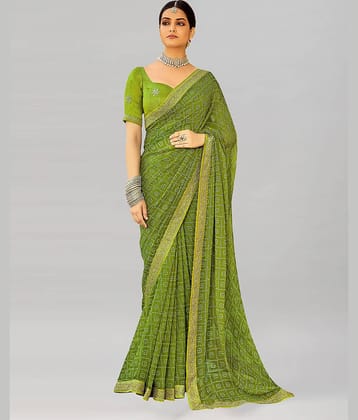 Samah Georgette Printed Saree With Unstitched Blouse Piece ( Olive )