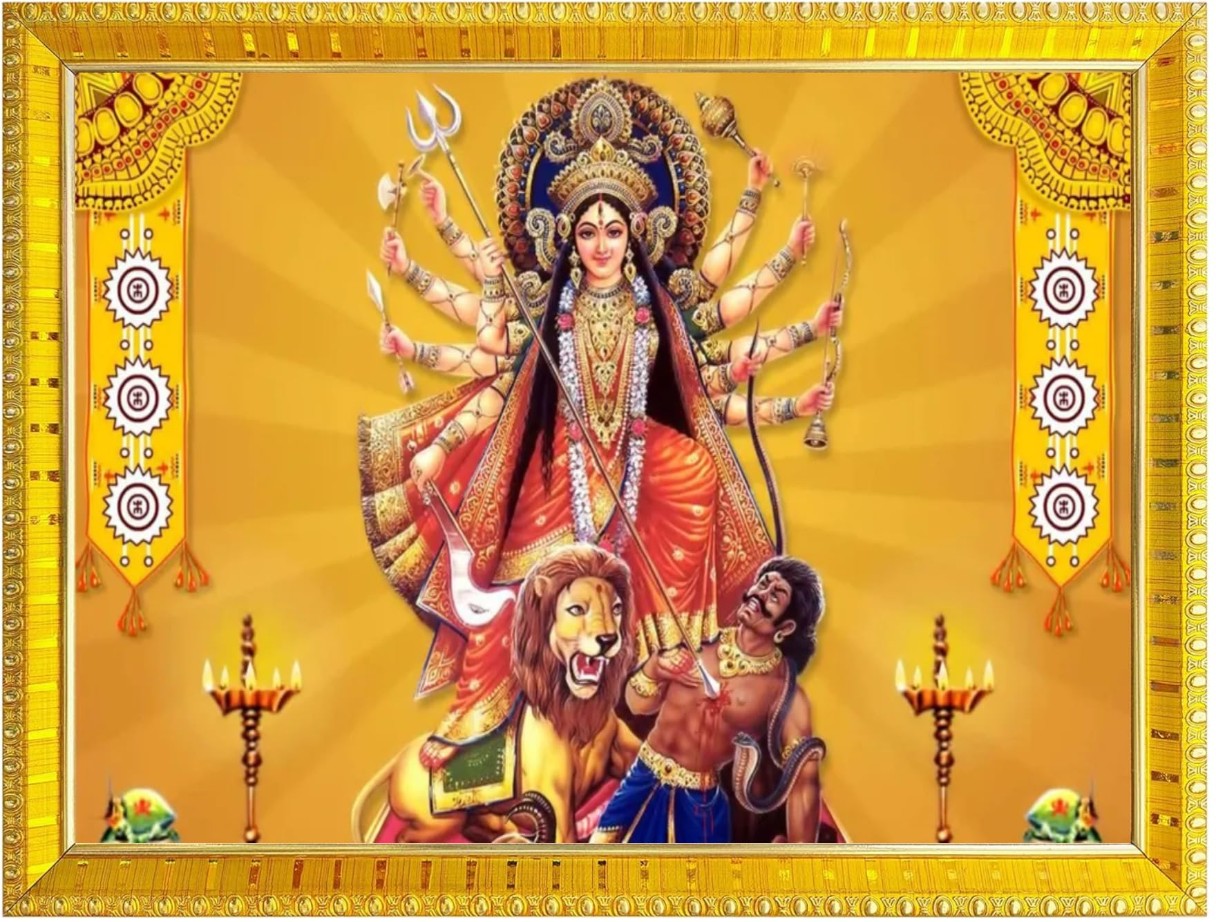NOKKES Sherawali maa veshno maa durga maa photo Golden 5X7 Inch Photo Frame_AQW22
