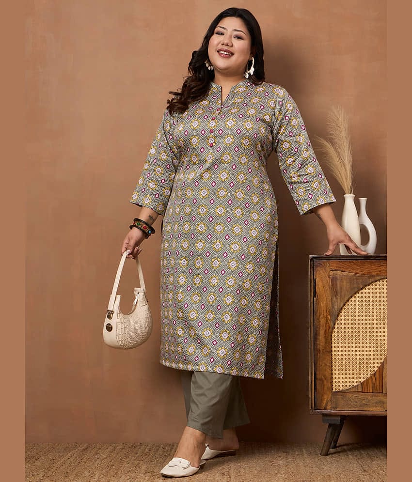 Tissu Women Cotton Printed Straight Kurti With Palazzo ( Green )