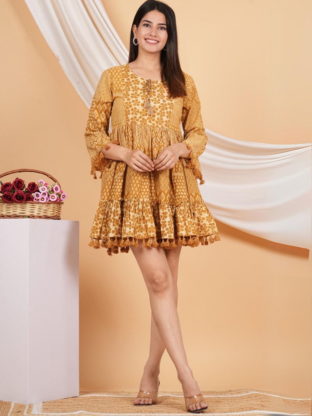 Yellow Block Print Dress-M