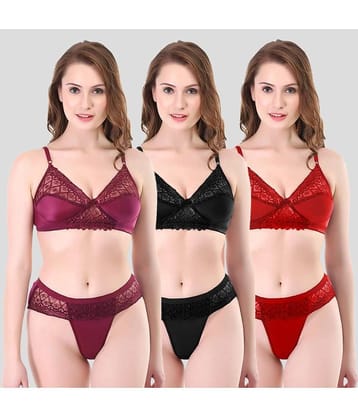 TCG Pack of 3 Cotton Blend Women's Bra & Panty Set ( Multicolor )