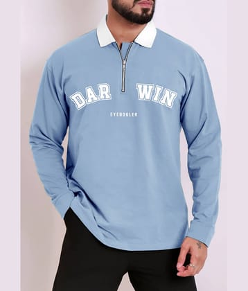 Eyebogler Pack of 1 Cotton Blend Regular Fit Solid Full Sleeves Men's Polo T Shirt ( Blue )