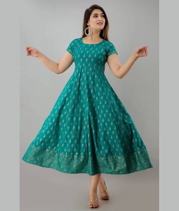 FabbibaPrints Women Rayon Printed Ethnic Dress ( Green )