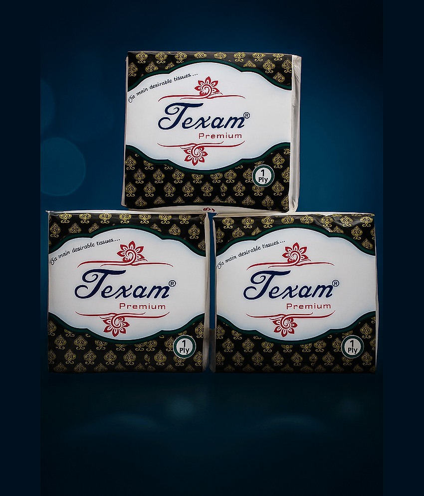 Texam Premium Tissue Paper Napkin 1 Ply | 100 Pulls, Pack of 3, 23x23 cm | Naturally White | Cocktail Napkin, Super Strong & More Absorbent | Extra Soft | Best for Kitchen Use and Serving