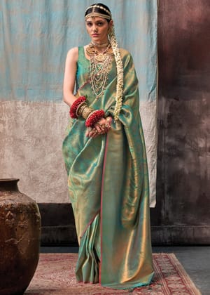 Mint Green Dual Tone Woven Banarasi Brocade Saree