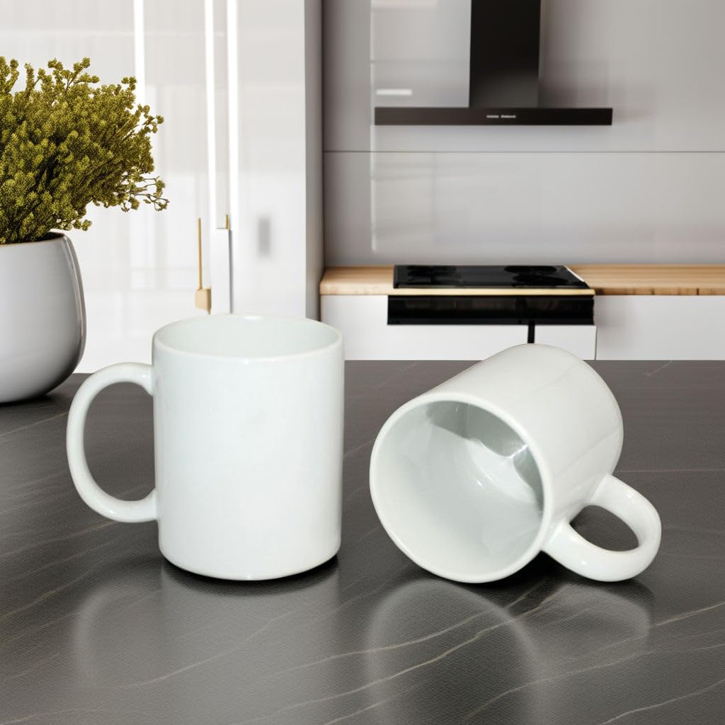 Off White Ceramic Coffee Cup, 300 ML, Set of 2 Ceramic Coffee Mugs with Large Handle for Man, Woman Classic Tea Mug for Cappuccino, Latte, Cocoa, Milk
