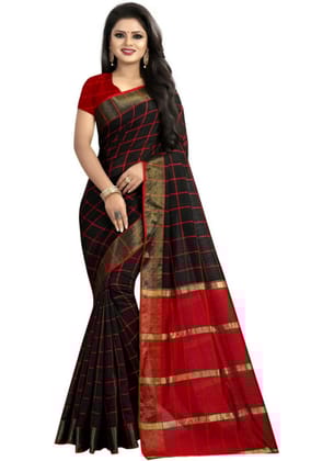 Generic Women's Cotton Silk Saree with Blouse (Black, 5 - 6 Mtrs)