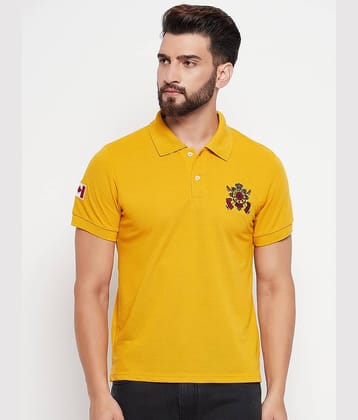 VERO AMORE Pack of 1 Cotton Blend Regular Fit Embroidered Half Sleeves Men's Polo T Shirt ( Mustard )