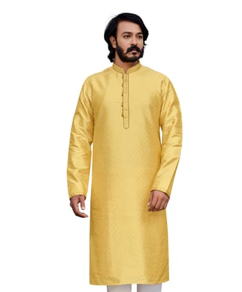 Yellow Elegance: Men's Cotton Silk Kurta for Every Occasion (Only Kurta)-S
