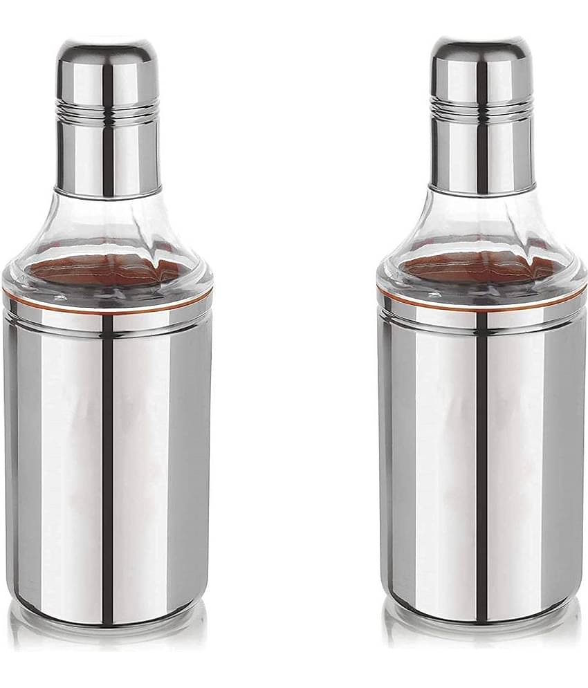 Dynore - Silver Steel Oil Container ( Pack of 2 )