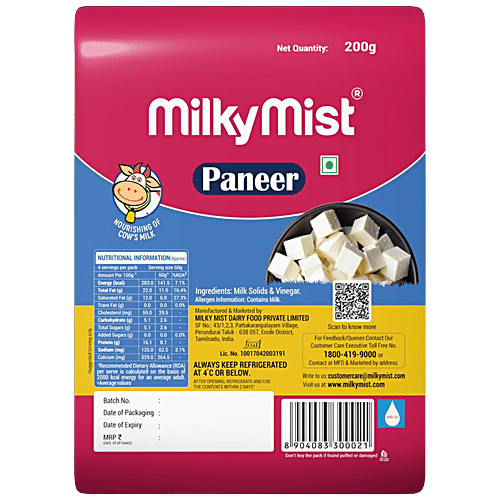 Milky Mist Paneer - Rich In Protein, Calcium, Excellent Taste, 200 g Pouch