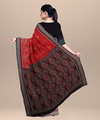 Red Deep Maroon cotton Handloom Sambalpuri Saree