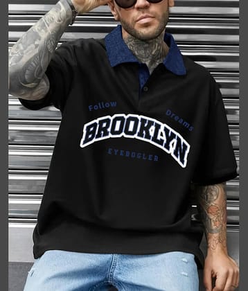 Eyebogler Pack of 1 Cotton Blend Oversized Fit Self Design Half Sleeves Men's Polo T Shirt ( Black )
