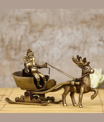 eCraftIndia Gold-Toned Handcrafted Lord Ganesha Savari Antique Showpiece