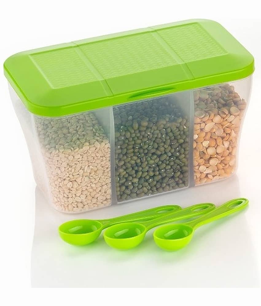 OFFYX Pickle Jar , Pickle Container Set, Spice Box , Spice Set , Dry Fruit Box, Mukhwas container, Mukhwas Box (Green) - 1100 ml Container with 3 Spoons (Green)