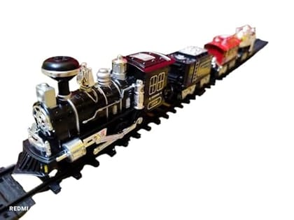 Braintastic Train Toy Set with Real Smokes, Lights from Locomotive and Emulation Trian Sounds for 3 Years & Above Kids (Classic Train)