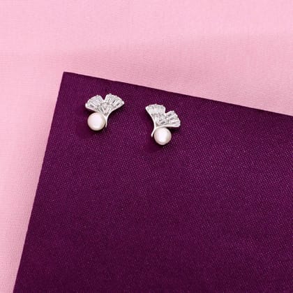 Sterling Silver Pearlescent Petal Gleam Earrings-Pearl / Silver