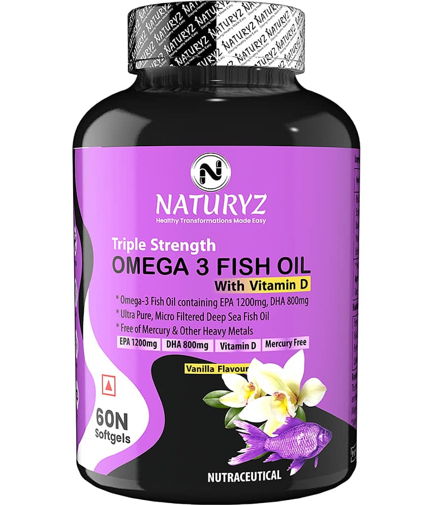 NATURYZ Triple Strength Omega 3 Fish Oil 2500 Mg with Highest EPA, DHA -60 Softgels(Vanilla Flavour)