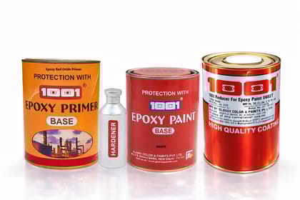 1001 Epoxy HB Finish Paint White + Red Oxide Primer 2 Pack with Reducer 0682T | Paint for Tanks, Machinery, Kitchen, Garage Floor, Labs, Hospitals, Cemented Surfaces & More Strong Adhesion & Long-Lasting Protection | 1+1+1 Ltr Combo
