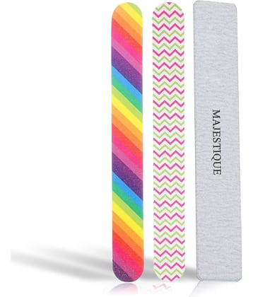 Majestique 3Pcs Double Sides Colorful Nail Filer Set, Washable & Reusable Color May Vary