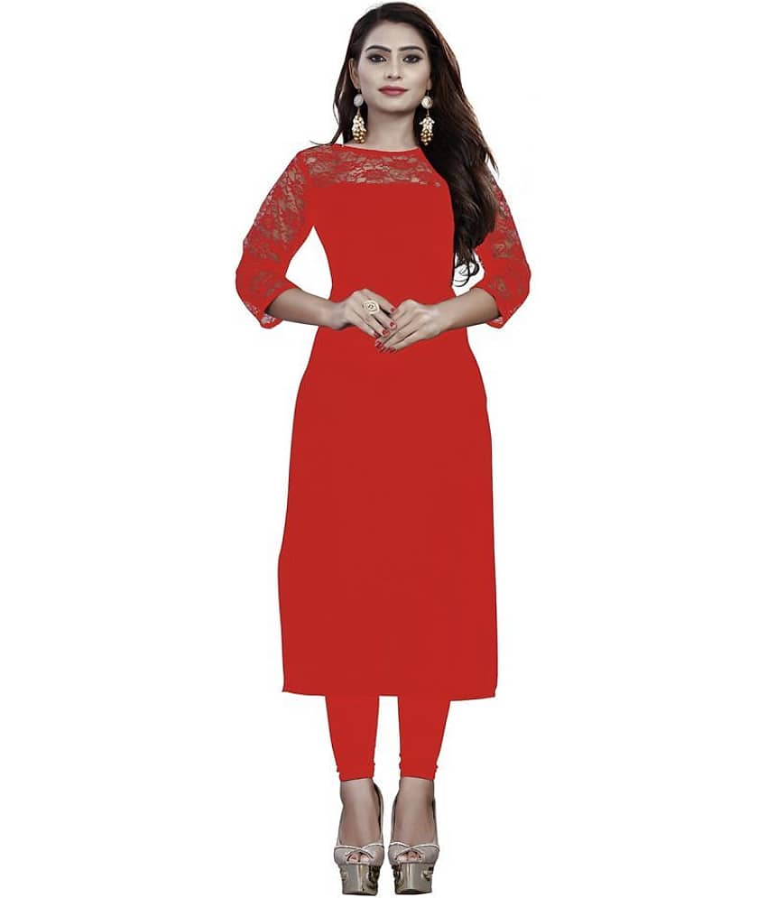 Dream Beauty Fashion - Red Crepe Women's Straight Kurti ( Pack of 1 )