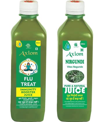 Axiom Flu Treat Juice 500Ml + Nirgundi Juice 500Ml , Ayurvedic Juice Combo Pack