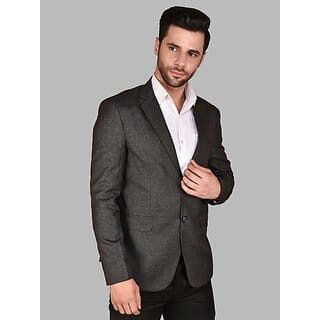 PrintCultr Men Self Design Single Breasted Casual Blazer (Black)