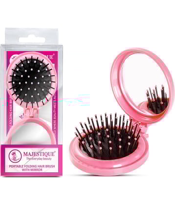 Majestique Portable Folding Hair Brush with Mirror, Cute Pocket-Sized Accessories - 1Pc/Multicolor