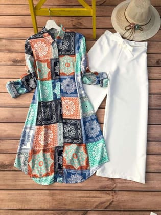 Multiple Design Flower Square Printed Kurti with White Palazzo by GlamaStitch-M