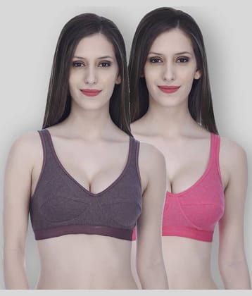 Elina Pack of 2 Cotton Non Padded Women's Sports Bra ( Multi Color )