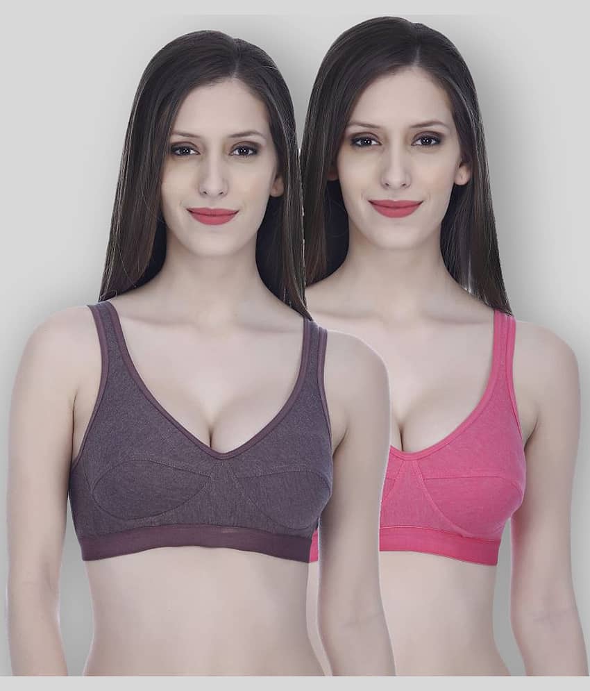 Elina Pack of 2 Cotton Non Padded Women's Sports Bra ( Multi Color )