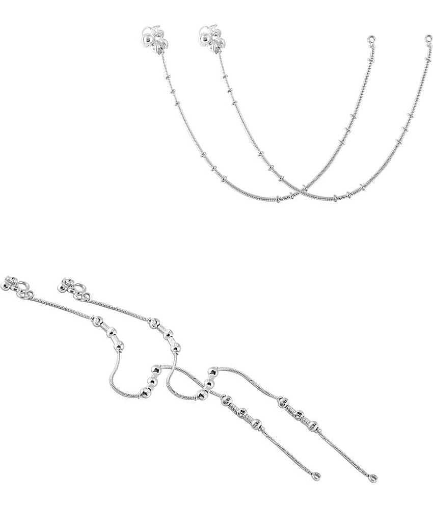 HEER COLLECTION - Silver Anklets ( Pack of 2 )