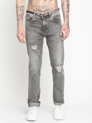 Punk Men Regular Fit Jeans-32 / Grey