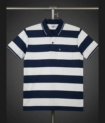 UNIBERRY Men Cotton Blend Regular Fit Striped Polo T Shirt ( Navy )
