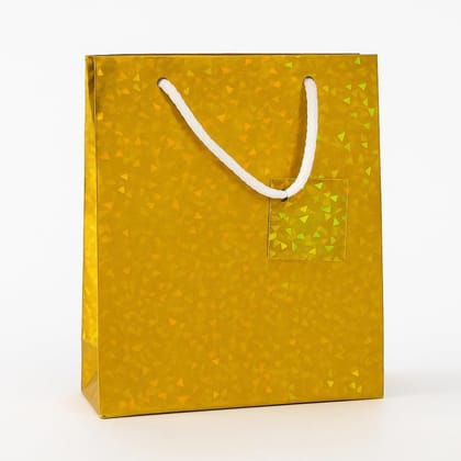 Divatos Gift Carry Bags For Bottle Holographic Gold with White Handle 18X13X5.5 Inch | Perfect for Birthday Parties Festivals Housewarming Corporate Gifting & Anniversary (Pack of 10 Pcs)