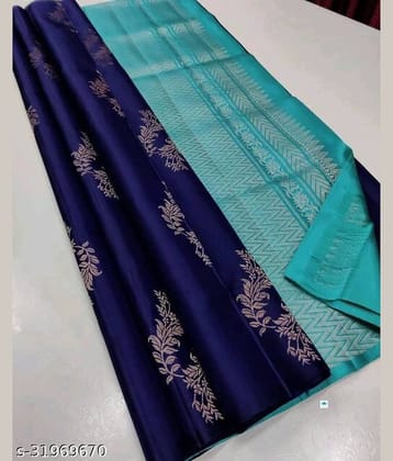 fab woven Art Silk Woven Kanjeevaram Sarees With Unstitched Blouse Piece ( Navy Blue )