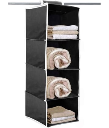 Non Woven Foldable Hanging 4 Shelves Wardrobe/Closet Cloth Storage Organizer -Pack of 1